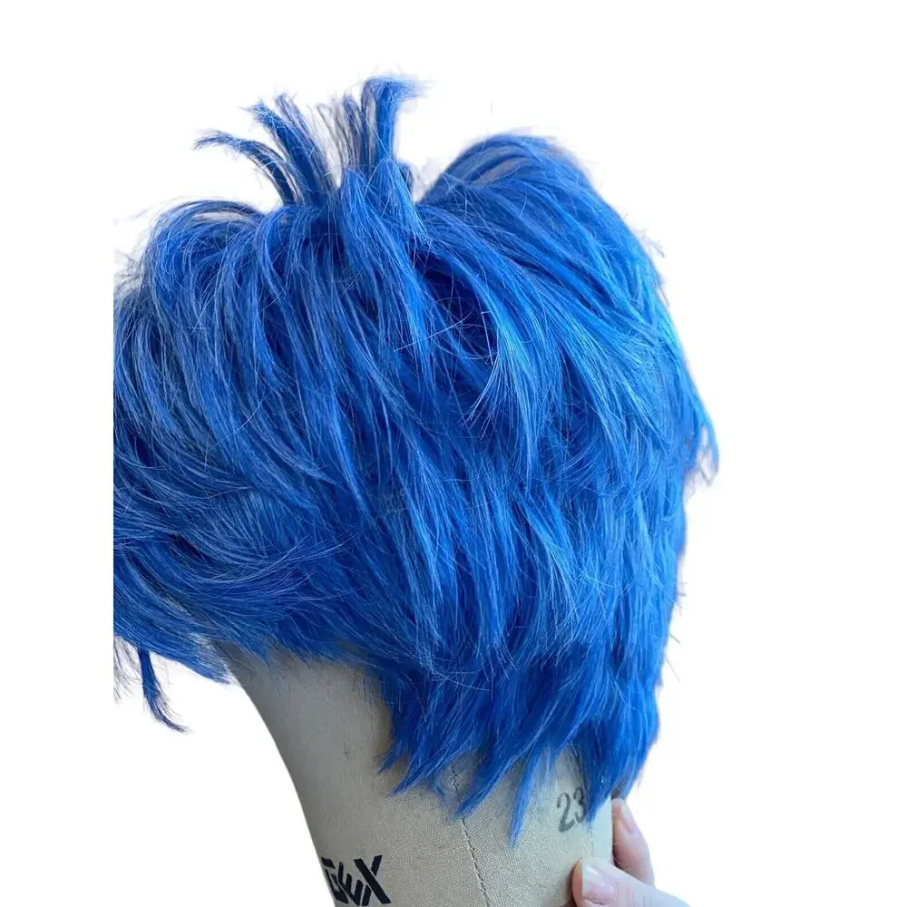 Men Male Boys Short Full Wig Blue White Anime Cosplay Costume Party Hair Mullet